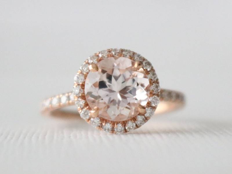 Morganit Diamant Halo Ring 14K Rose Gold Halbe Eternity Band von Studio1040