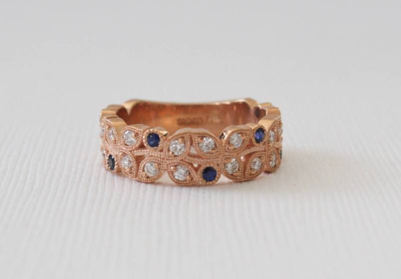 Handgemahlter Saphir Und Diamant Blattring - 14K Roségold von Studio1040