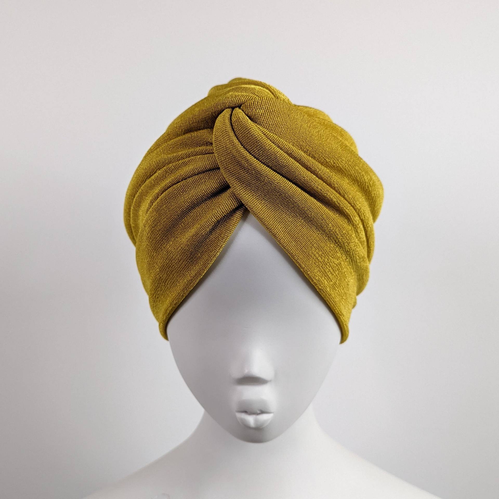 Senfgelb Gemaserte Turban-Mütze Twist Front Senfgelb Gemaserte Turban-Mütze Twist Front von StudioAether