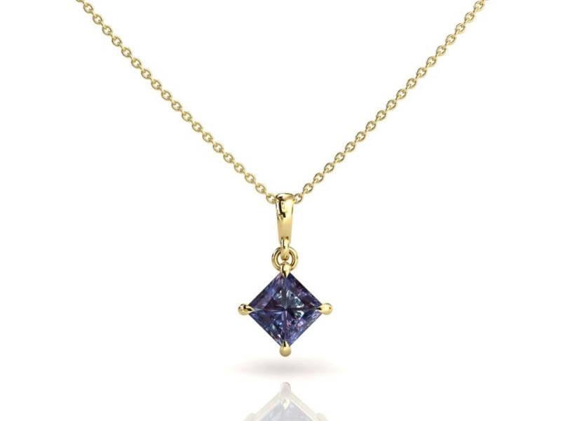 Alexandrit Anhänger | Layering Halskette Prinzessin Cut Gelbgold Kette Brautjungfern Geschenk Jubiläumsgeschenk Geburtsstein von StudioAlexandrite