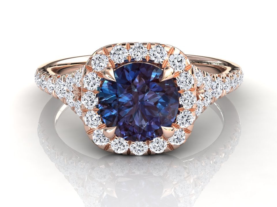 Alexandrit Halo Verlobungsring, Split Shank Natürlicher Diamant Ring, Farbwechsel Alexandrit, 14K Oder 18K Massiver Roségold, Jubiläumsring Alexandrit Halo Verlobungsring, Split Shank Natürlicher Diamant Ring, Farbwechsel Alexandrit, 14K Oder 18K Massiver Roségold, Jubiläumsring von StudioAlexandrite