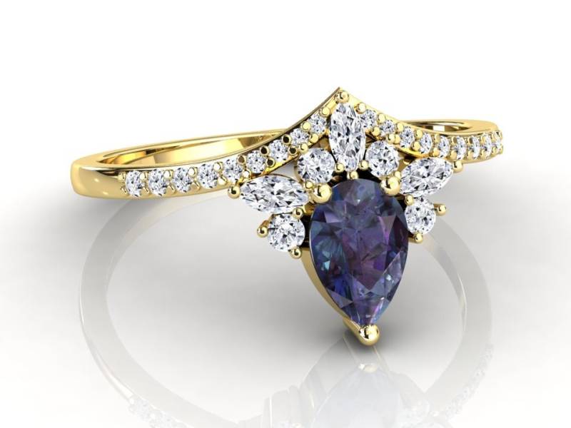 Alexandrit Und Diamant Ring | Verlobungsring Birnenform Edelstein Massiver Goldring Versprechensring Jubiläumsring von StudioAlexandrite