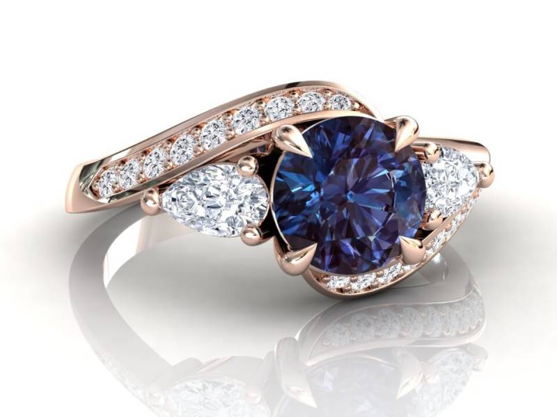Alexandrit Verlobungsring | Edelstein Ring Bypass Moderner Drei-stein Jahrestag Massiver Roségold von StudioAlexandrite