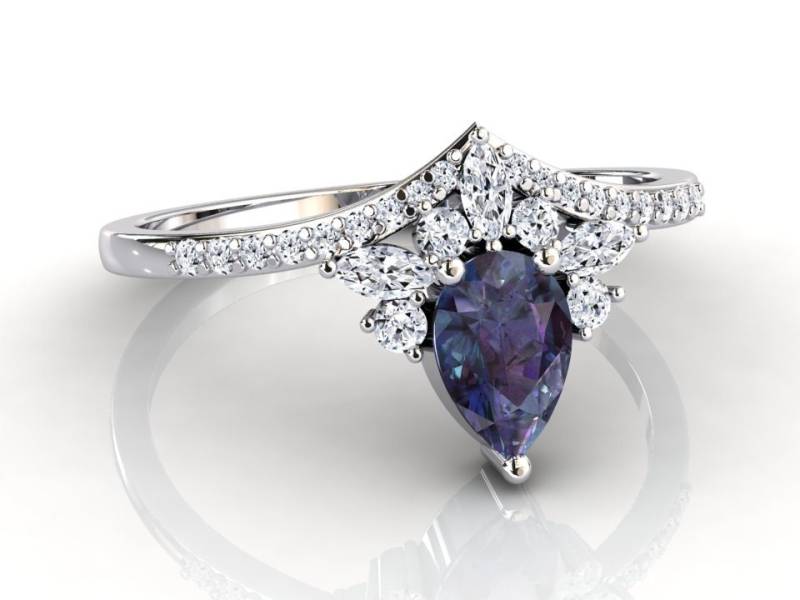 Platin Alexandrit Und Diamant Ring | Verlobungsring Birnenform Edelstein Versprechensring Jubiläumsring Modernen von StudioAlexandrite