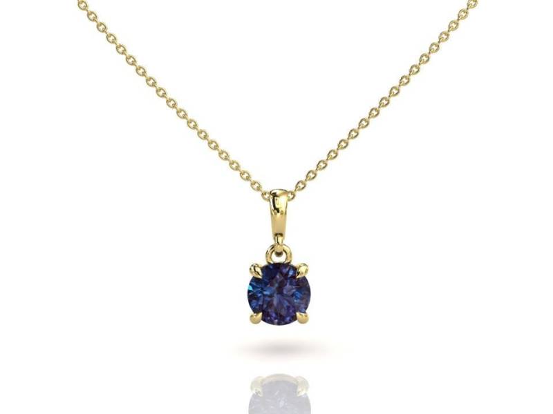 Runder Solitär Alexandrit Anhänger | Layering Halskette Gold Brautjungfern Jubiläumsgeschenk Geburtsstein von StudioAlexandrite