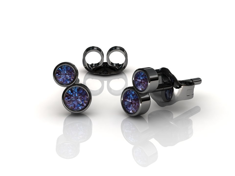 Schwarz Gold Alexandrit Ohrstecker, Zierliche Lünette Set 14K Minimalistisch Unikat Jahrestag Schmuck, Juni Geburtsstein Edelstein Ohrringe von StudioAlexandrite