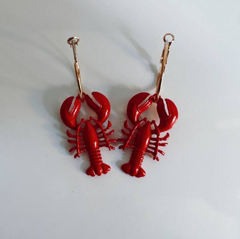 Fancy Red Lobster Earrings - Handmade Statement Jewelry With Ocean Vibes Quirky Sea Animal Dangle von StudioAndStuff