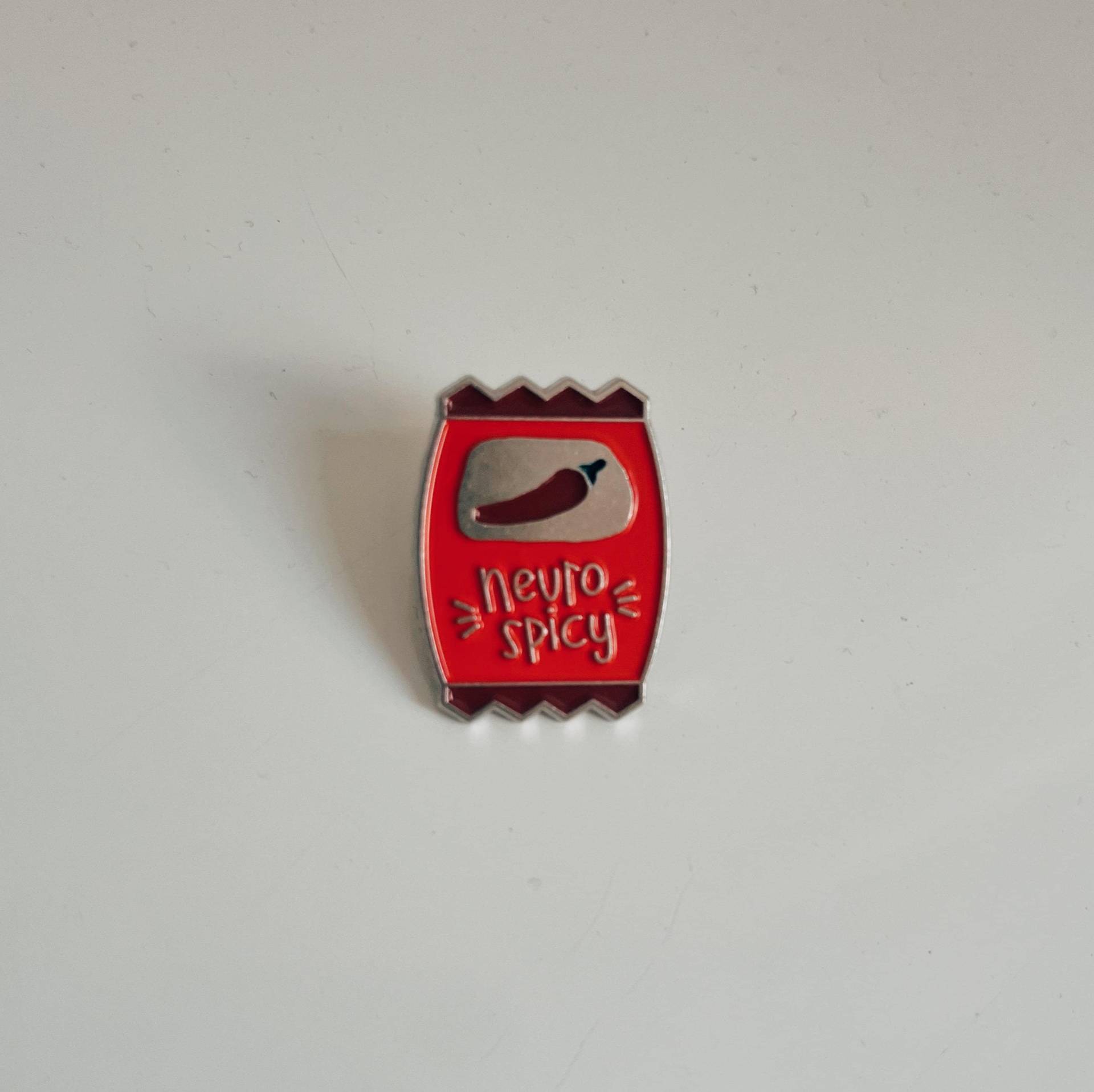 Red Neurospicy Pin Bold Statement Accessory Fun Gift For Neurodivergent Pride Quirky Enamel Badge von StudioAndStuff