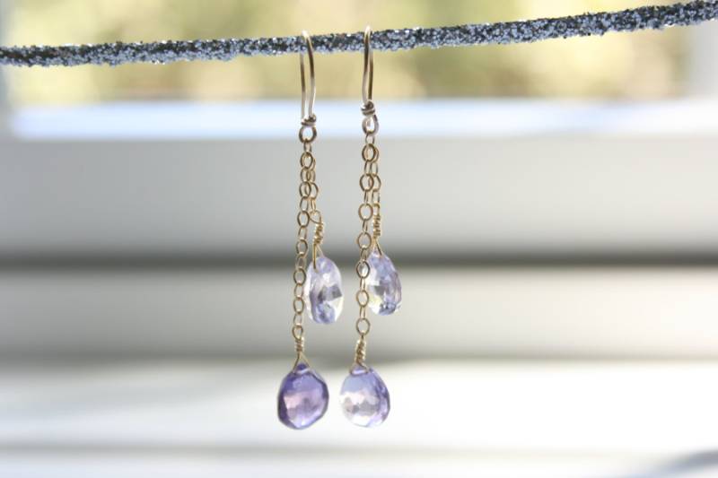 Amethyst Ohrringe Vermeil Goldkette, Boho Minimalist Style von StudioAtPennyLane