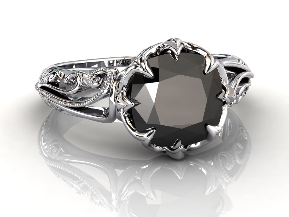 3 Karat Schwarzer Diamant Ring | Natürlicher Verlobungsring Jubiläumsring Kissenschliff Schwarz Diamant Weißgold von StudioBlackDiamond
