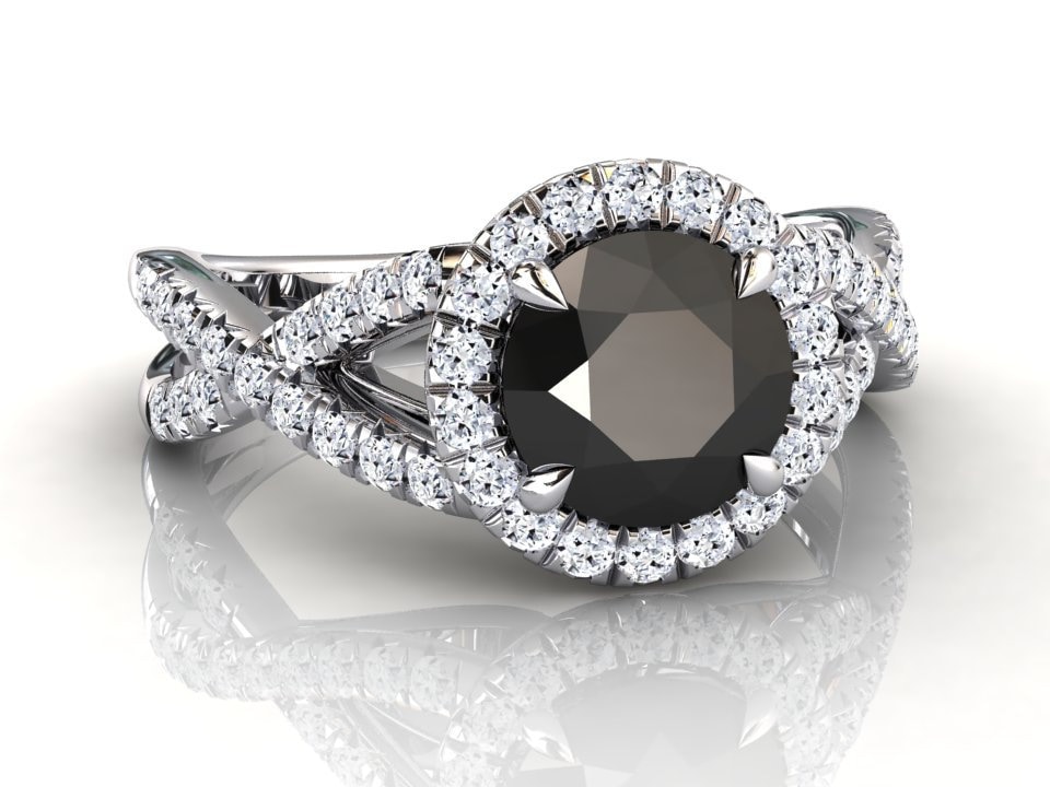 Platin Schwarzer Diamant Halo Verlobungsring | Natürliche Diamanten 1.40 Karat Jubiläumsring Twist Ring Massives von StudioBlackDiamond