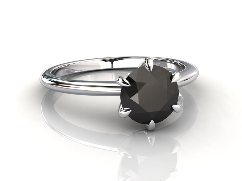Platin Schwarzer Diamant Solitär Ring | Natürlicher Schwarzer Jubiläumsring Versprechensring Massiver von StudioBlackDiamond