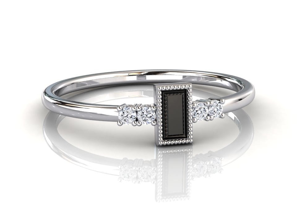 Platin Schwarzer Diamant Stapelring, Art Deco Stapelband, Minimalist Bezel Set Baguette Ring, Jahrestag Schmuck von StudioBlackDiamond