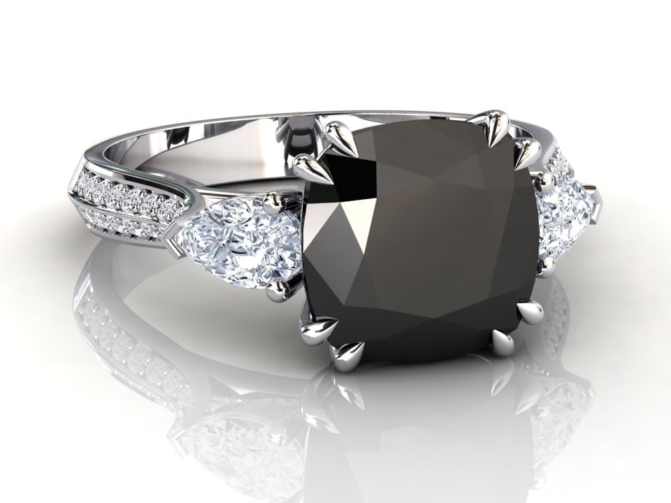 Platin Schwarzer Diamant Verlobungsring | Ring Natürlicher Schwarzer Jubiläumsring Kissenschliff von StudioBlackDiamond