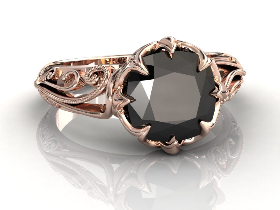 Roségold Schwarz Diamant Verlobungsring | Natürlicher 3 Karat Schwarzer Jubiläumsring Kissenschliff von StudioBlackDiamond