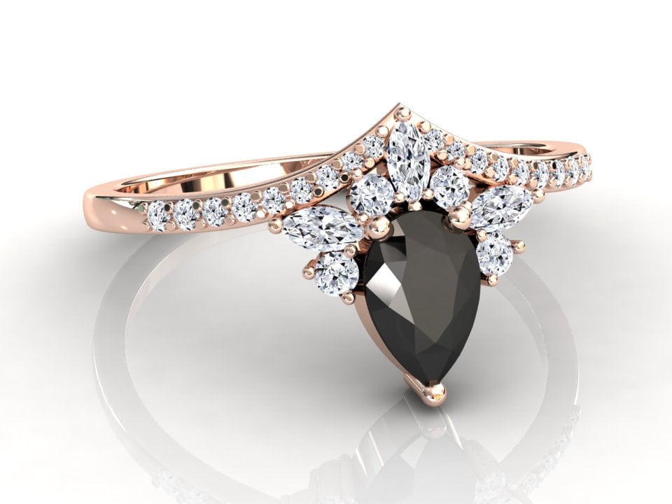 Roségold Schwarzer Diamant Ring | Verlobungsring in Birnenform Jubiläumsring Moderner Versprechensring von StudioBlackDiamond
