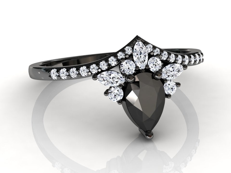 Schwarz Gold Diamant Ring | Verlobungsring in Birnenform Jubiläumsring Moderner Versprechensring von StudioBlackDiamond