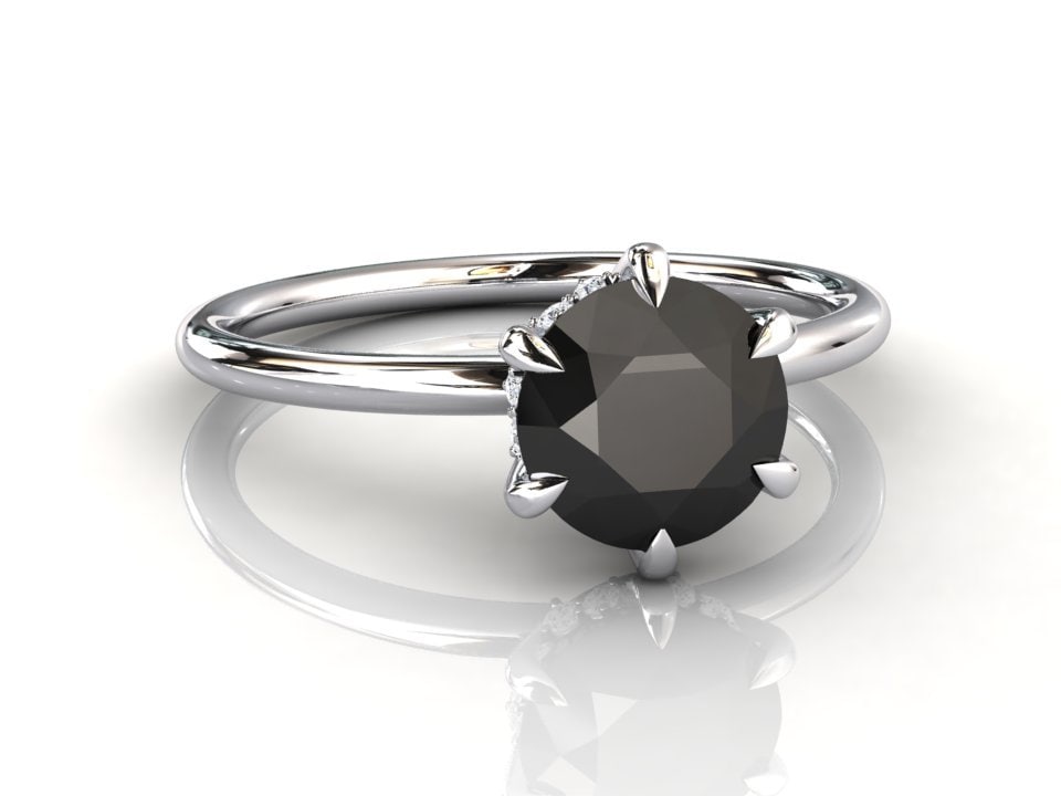 Schwarzer Diamant Platin Ring | Natürlicher Verlobungsring Jubiläumsring 6 Zange Versprechensring Versteckter Halo von StudioBlackDiamond