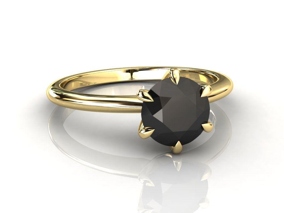 Schwarzer Diamant Solitär Ring | Natürlicher Schwarzer Jubiläumsring 6 Versprechensring Gelbgold von StudioBlackDiamond