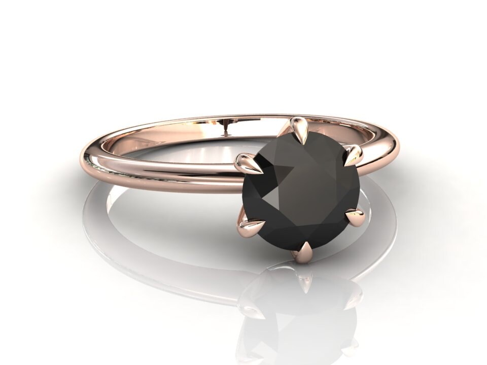 Schwarzer Diamant Solitär Ring | Natürlicher Schwarzer Jubiläumsring 6 Versprechensring Roségold von StudioBlackDiamond