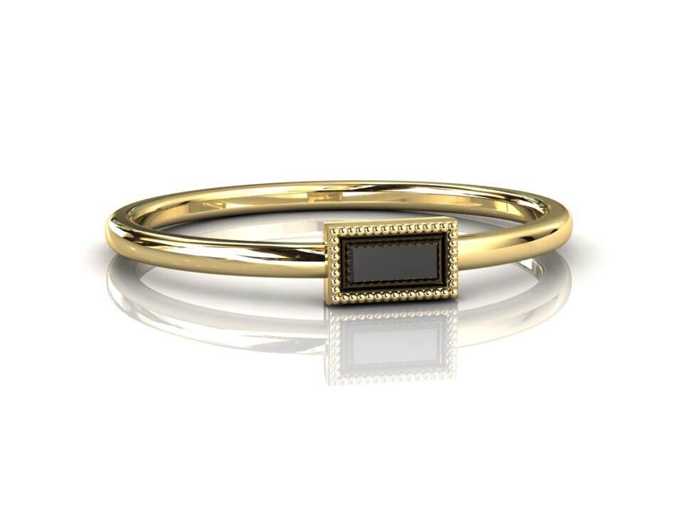 Schwarzer Diamant Stapelring, 14K Gelbgold Ring, Art Deco Stapelband, Lünette Set Baguette Jahrestag Schmuck, Vintage Style Schwarzer Diamant Stapelring, 14K Gelbgold Ring, Art Deco Stapelband, Lünette Set Baguette Jahrestag Schmuck, Vintage Style von StudioBlackDiamond