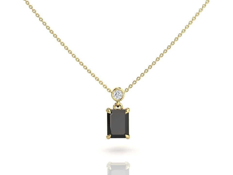 Smaragdschliff Schwarzer Diamant Anhänger | Layering Halskette 2, 5 Ct Schwarze Kette Jahrestag Brautjungfern Massives Gold von StudioBlackDiamond