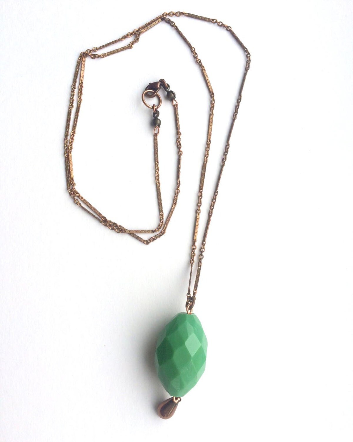 Ooak Lange Anhänger Stein Halskette Dünne Kupfer Kette Grün Facettierte Perle Einzigartige Ooak Lange Anhänger Stein Halskette Dünne Kupfer Kette Grün Facettierte Perle Einzigartige von StudioCeladon