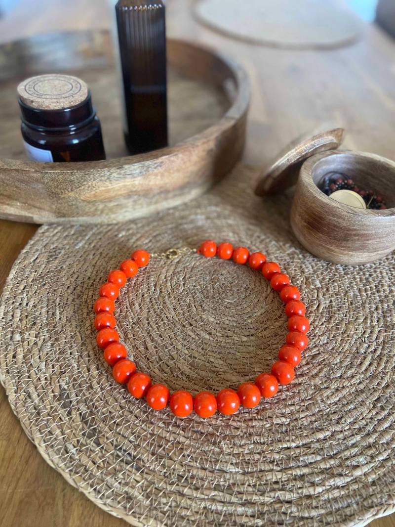 Perlenkette Orange, Hingucker Halskette Mit Großen Perlen Aus Holz, Statement Kette, Chunky Echtholz, Handgefertigte Geschenke von StudioDreizehnA