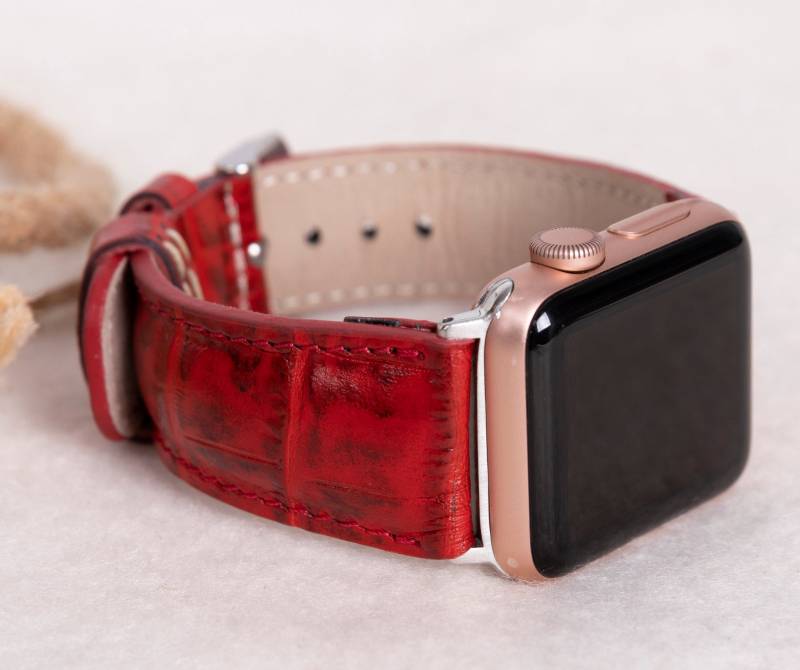 Croco Muster Rot Apple Uhrenarmband, Echtes Leder Band Für Watch 1-11 Ultra 1-3, Kostenloser Versand von StudioFZ