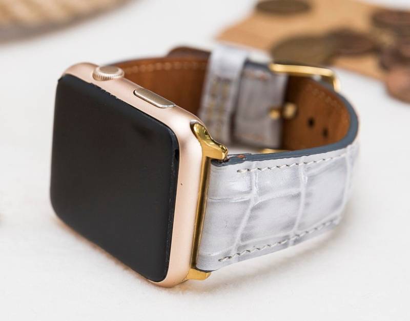 Kroko Muster Weiß Apple Watch Armband, Leder Armband Für 1-11, Ultra 1-3, Kostenloser Versand Kroko Muster Weiß Apple Watch Armband, Leder Armband Für 1-11, Ultra 1-3, Kostenloser Versand von StudioFZ