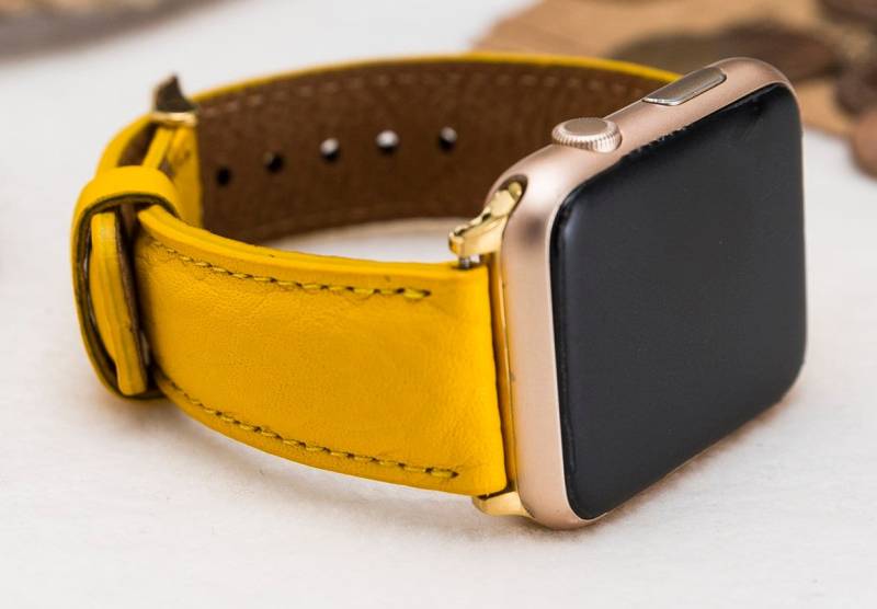 Vollnarbenleder Gelb Band Für Apple Watch 1-11, Ultra 1-3, Kostenloser Versand von StudioFZ