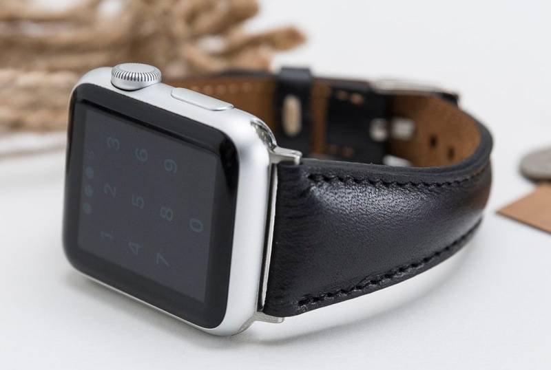 Vollnarbenleder Schwarz Slim Band Für Apple Watch 1-11 & Ultra 1-3, Kostenloser Versand von StudioFZ