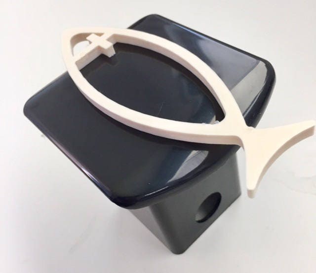 Christian Fish in 3D - 2-Zoll-Trailer Hitch Cover Schwarz Mit Weiß Liebe Gott Jesus, Friede von StudioFrame