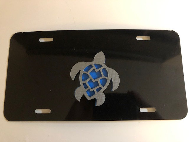 Schildkröte in 3D-Grau Mit Blauer Shell-Schwarze Lizenz Plate Insert-Ich Liebe Sea Animals Star Fish Hawaii Hawaiian Seepferdchen von StudioFrame