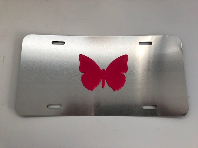 Schmetterling in 3D - Grau Mit Rosa Nummernschild Einsatz-Ich Liebe Hawaii von StudioFrame