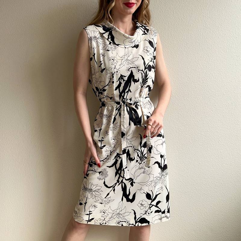 Vintage 1960Er Jahre Schwarz Weiß Blumen Print Mod Kleid | L/xl von StudioGloriaVintage