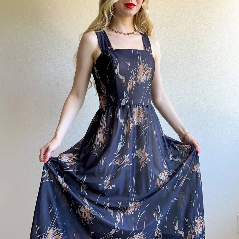 Vintage 1970S Schwarzes Tank Top Sommerkleid | L/xl von StudioGloriaVintage