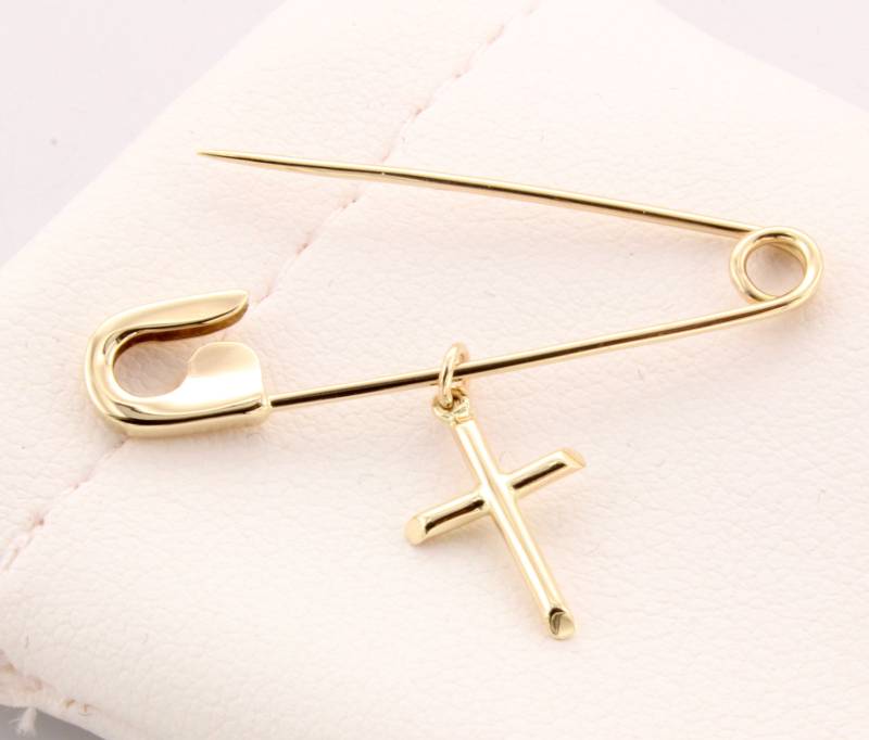 14K Gelbgold Sicherheitsnadel Mit Kreuz Zur Taufe Taufkerze 3, 2 cm Lang 14K Gelbgold Sicherheitsnadel Mit Kreuz Zur Taufe Taufkerze 3, 2 cm Lang von StudioHayko