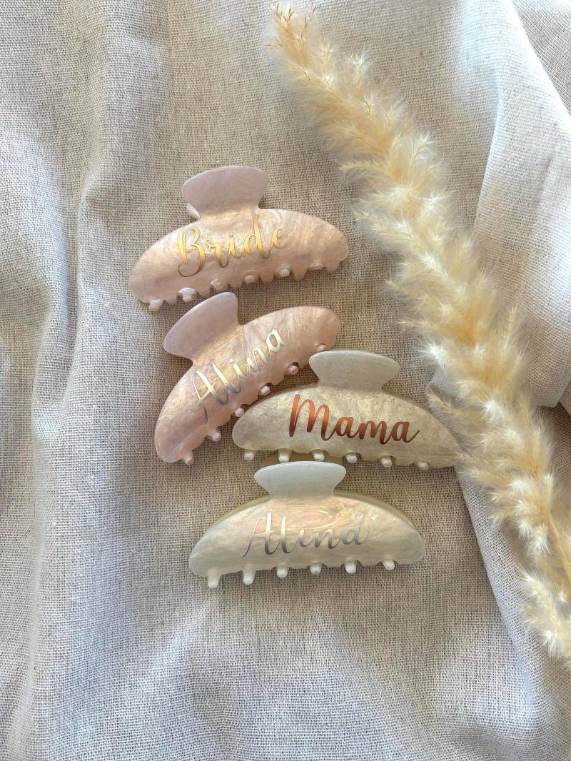 Personalisierte Haarklammer Mit Namen Oder Wort Nach Wunsch in Rosa Perlmutt von StudioIsabell