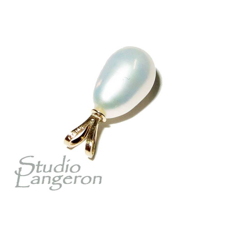 14K Pure Solid Gelb Gold Echte Perlen Anhänger, Gold, Perle, Perl Elegantes Geschenk, Schöne Weiße Perle von StudioLangeron