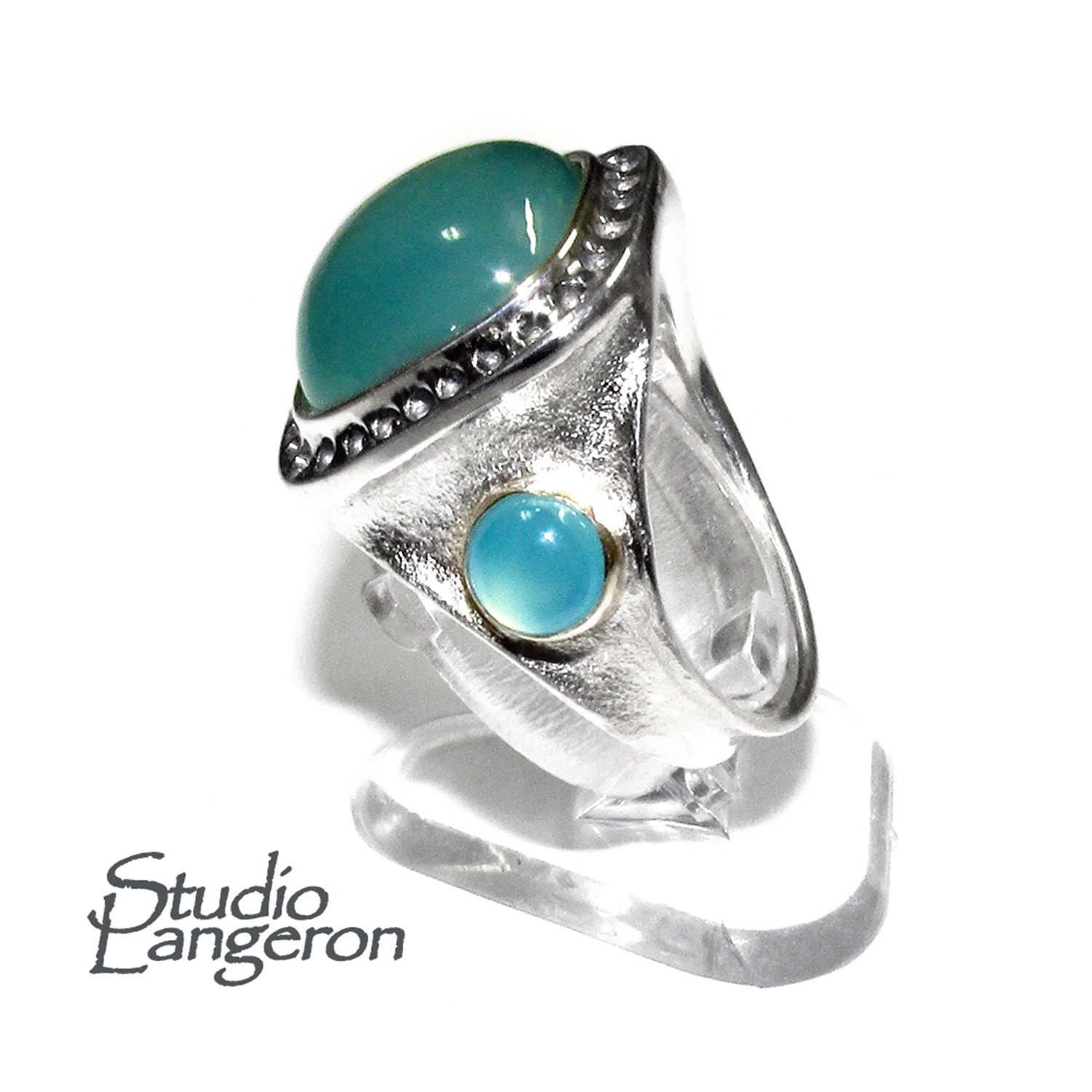 Statement Aqua Chalcedon Ring 925 Sterling Silber Größe 7, Handgemachter Ring, Einzelexemplar, Chalcedon, Edelstein, Silberring Statement Aqua Chalcedon Ring 925 Sterling Silber Größe 7, Handgemachter Ring, Einzelexemplar, Chalcedon, Edelstein, Silberring von StudioLangeron