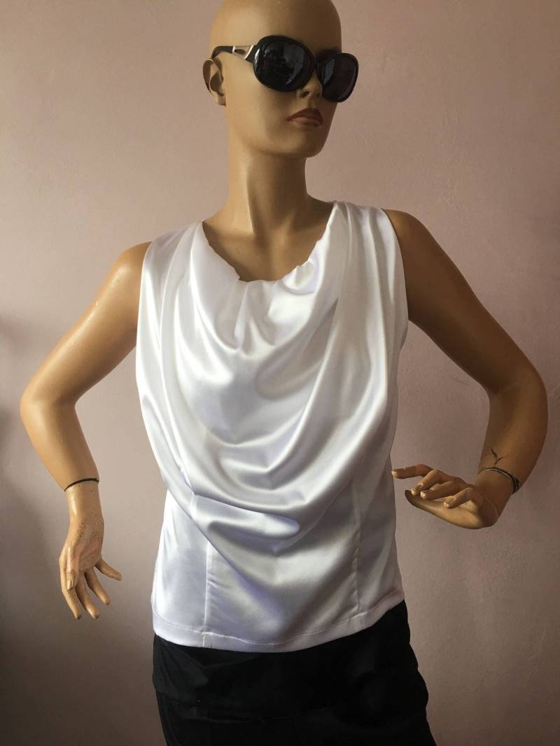 Satin-Bluse, Damen Weiß Cocktail Satin Bluse/Aber Abschlussball Satinbluse, Hemd/Abend Weiße Satinbluse von StudioMariya