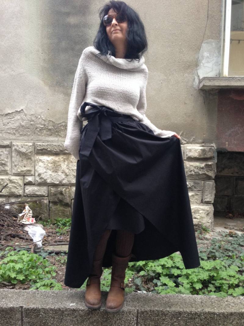 Schwarzer Taft Maxi Rock Hohe Taille Ganzkörperrock von StudioMariya