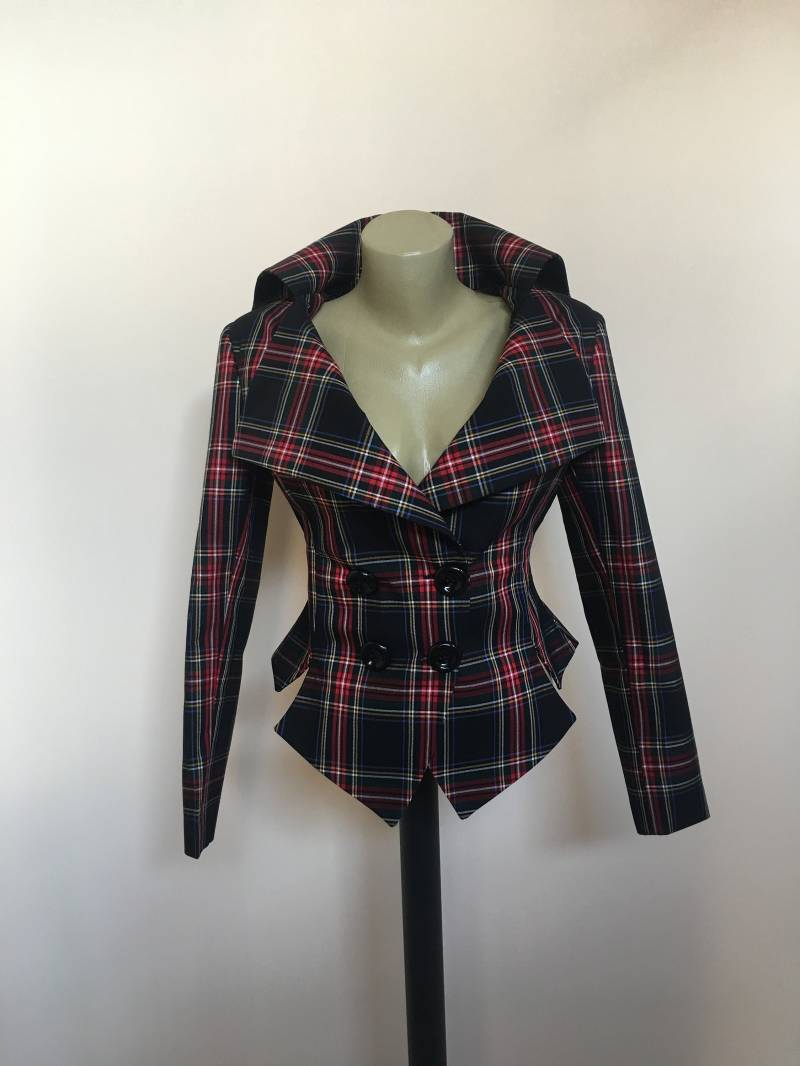 Tartan Kariert Black Stewart Maßgeschneiderte Jacke, Karierte Jacke Im Vintage-Stil, Check Steampunk Lady Blazer von StudioMariya