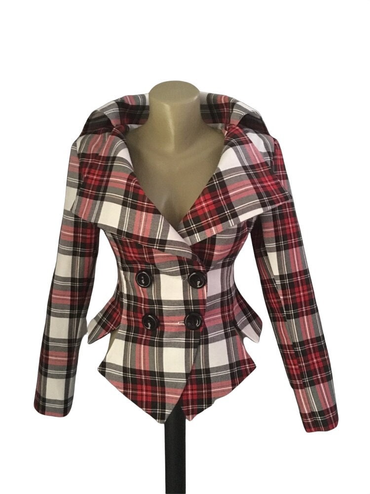 Tartan Karokleid Stewart Maßgeschneiderte Jacke, Karierte Jacke Im Vintage-Stil, Steampunk-Damenblazer Mit Weißer Karomuster von StudioMariya