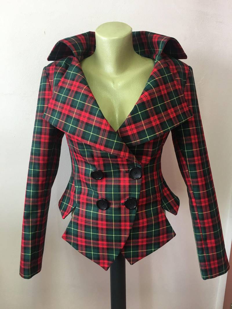Tartanjacke, Grün Karierte Jacke, Karierte Damenblazer, Taillierter Mantel von StudioMariya