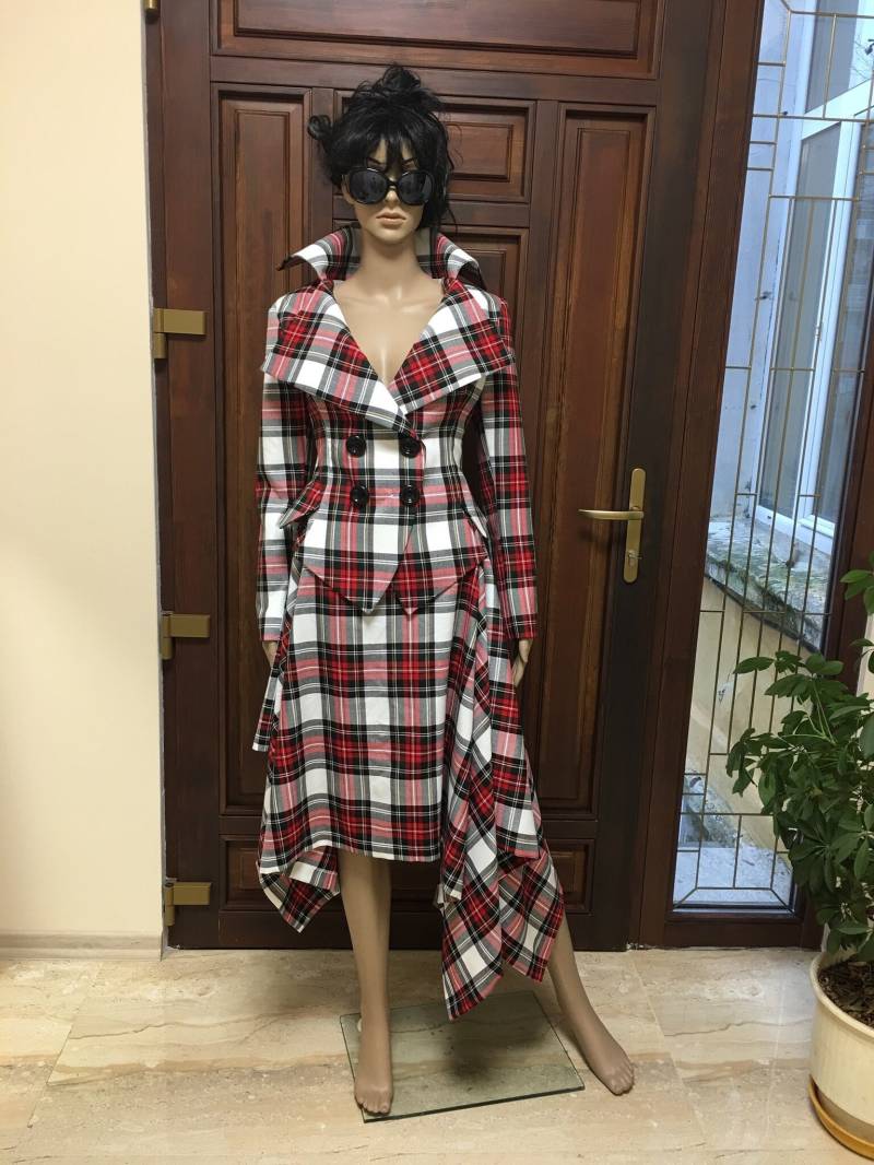 Weißer Karorock Schottenmuster Rock/Schottenrock Schottenkaro Blazer Aus Reiner Baumwolle von StudioMariya