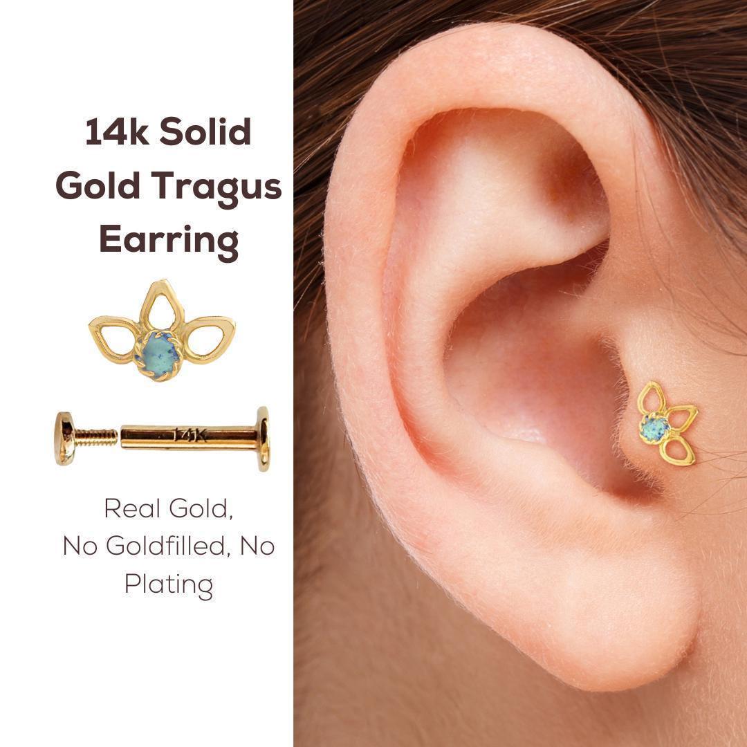 Tragus Piercing Stecker Gold Lotus Flower - 14K Threaded, 16G von StudioMeme