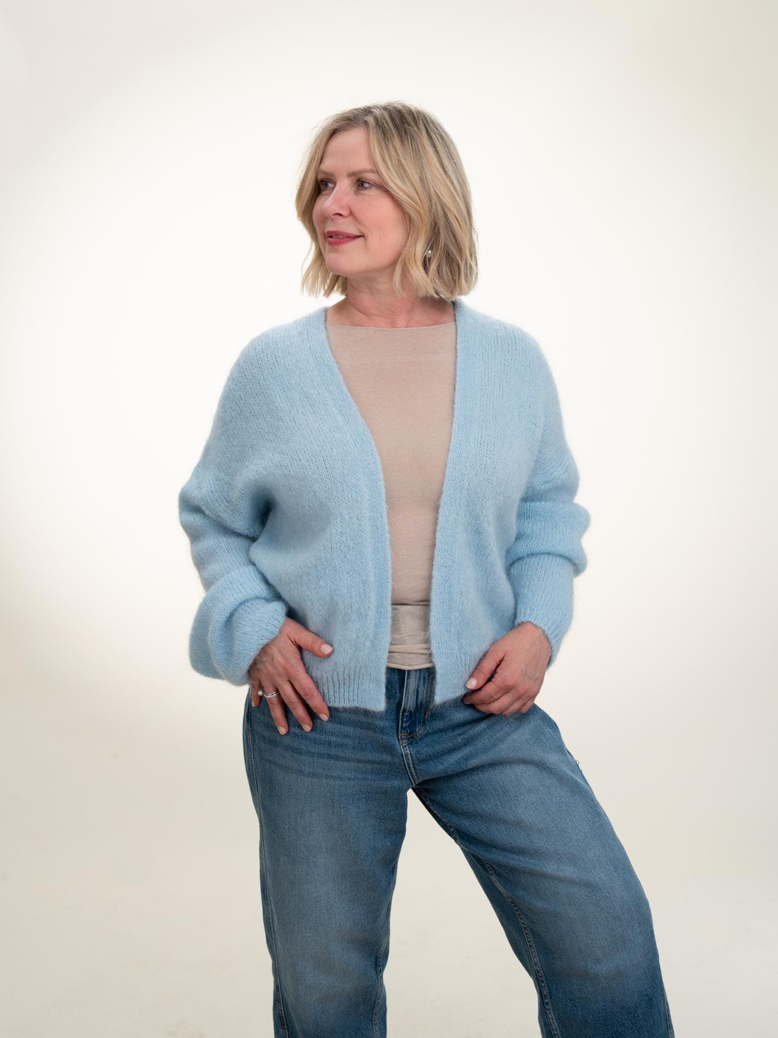 Mohair Cardigan | Kid Wolle Gefertigt in Italien Weich & Leicht Elegante Strickjacke Für Jede Jahreszeit Sage Blau Cream Rosa von StudioMuratori