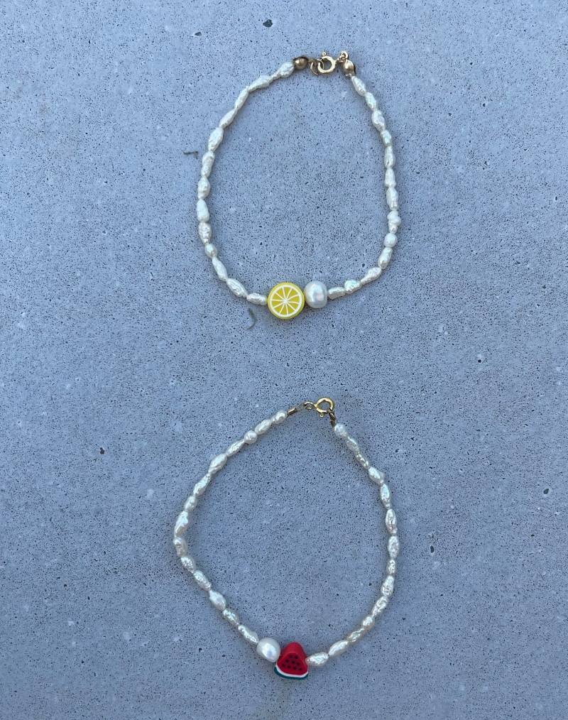Sommerliches Perlenarmband Aus Preloved Süßwasserperlen Mit Zitrone, Melone Oder Smiley von StudioNIOvi